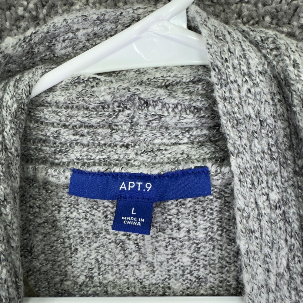 Apt. 9 Sweater Cardigan Womens L Gray Open Front Button Knit Casual Cozy - Picture 5 of 6